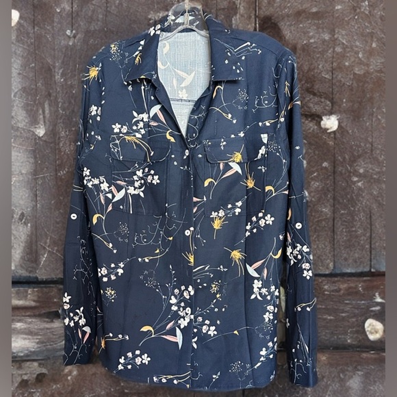 NEW WOMENS PRINTED FASHION LONG SLEEVE BUTTON DOWN V NECK CASUAL DRESS SHIRT L - Picture 5 of 5